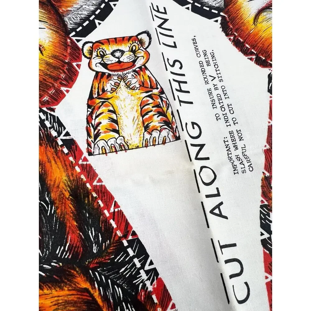 Vintage Multicolor Tiger Cut N Sew Two Panels Pillow 1960s Rare